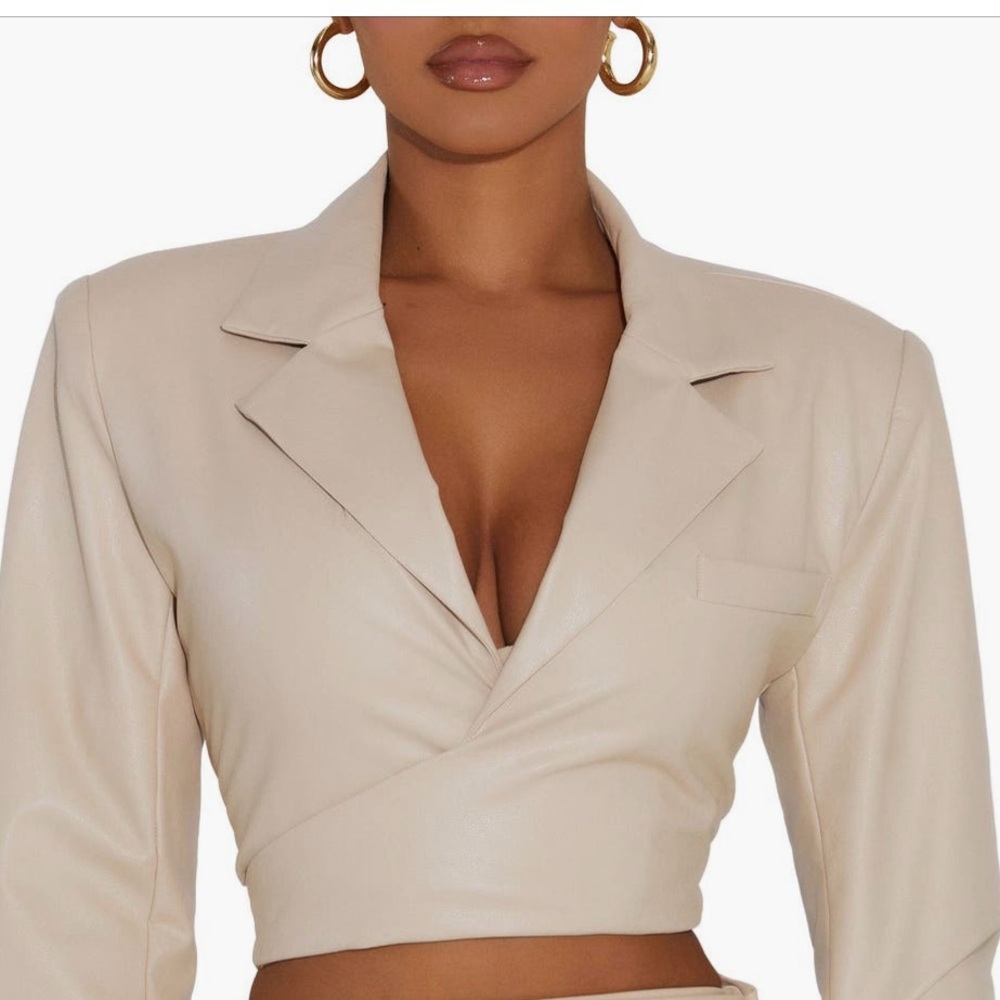 Naked Wardrobe Cream Leather Wrap Around Crop